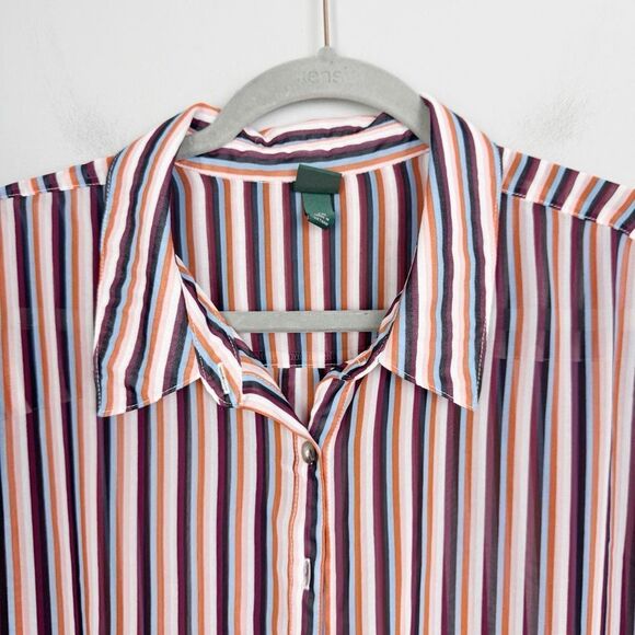 WILD FABLE | Vertical Stripe Semi Sheer Long Sleeve Button Top Women’s Size XXL - Picture 3 of 11